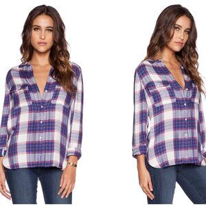 Paige Women Flannel Trudy‎ Shirt XS Blue Pink Cabin Outdoor Plaid Button Down